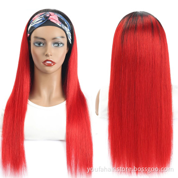 Cheap 10A Ombre Color 1B Red 100% Human Hair Headband Wigs Full Machine Made Glueless None Lace Remy Hair Wigs For Black Women
